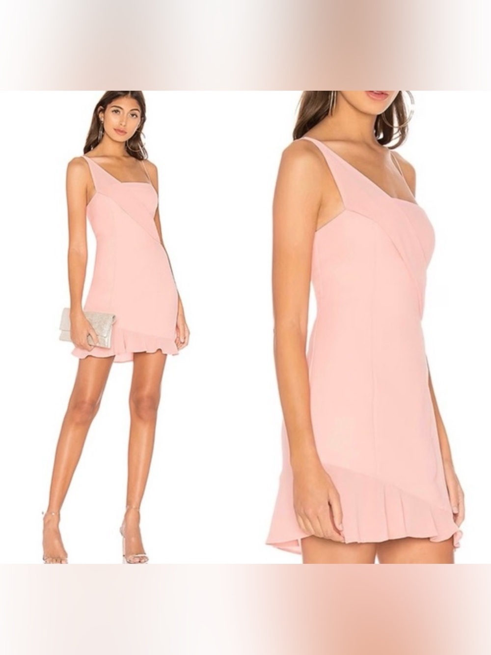 NBD Blush Peach Asymmetric Ruffle-Hem Mini Dress